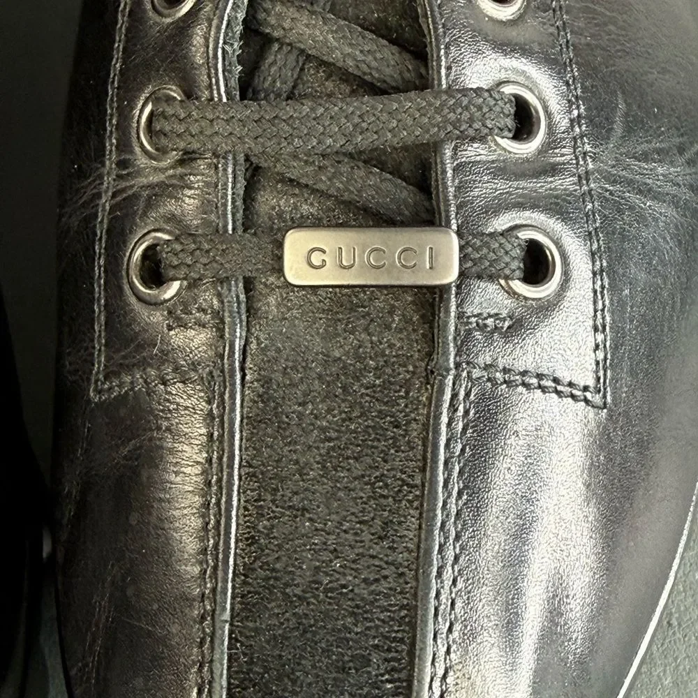 Gucci Vintage Black Leather Lace Up Sneaker shoes men’s size 9.5
